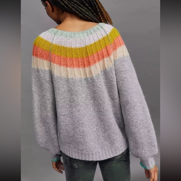 By Anthropologie Colleen Wool Alpaca Blend Colorful Knit Striped Sweater Size XS - Picture 2 of 9